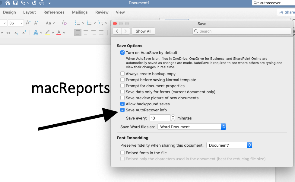 auto recovery for word on mac